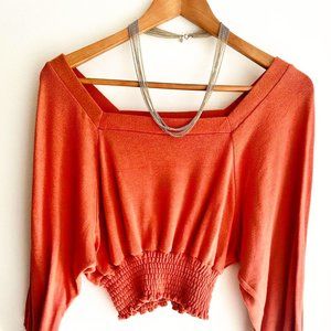Free People Long Sleeve Ruched Bottom Crop Top